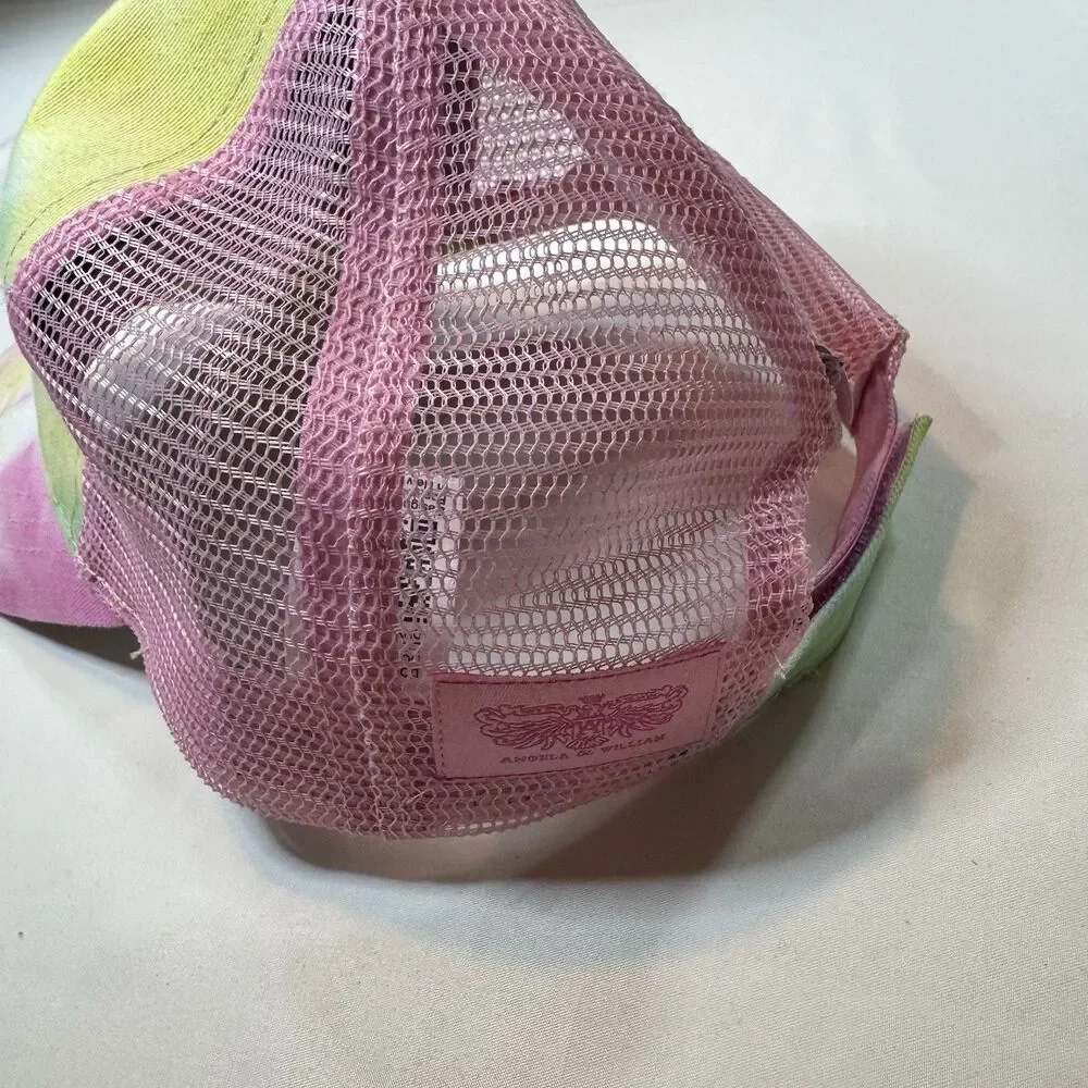 Angela & William Tie Dye Ponytail Trucker Hat Pink Mesh Baseball Cap One Size